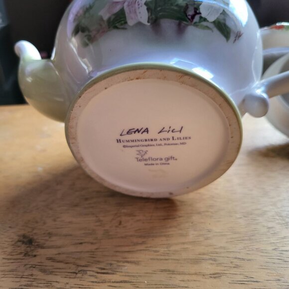 vintage Teleflora Gift teapot Lena Liu Hummingbird and Lilies Imperial Graphics - Picture 9 of 11